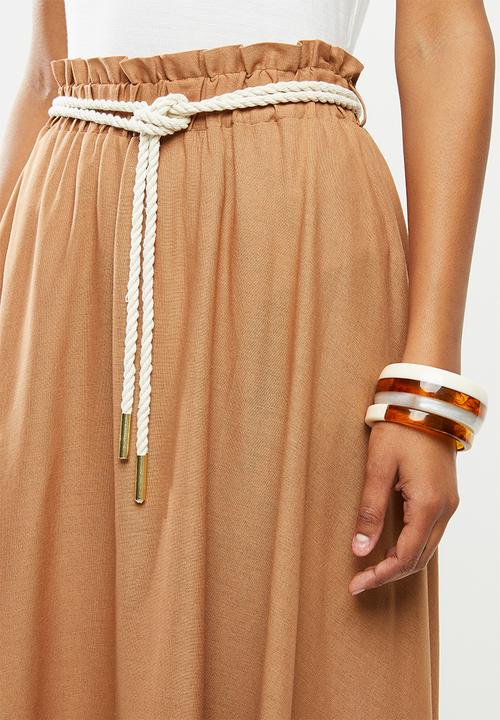 MILLA - Linen paperbag skirt - tan