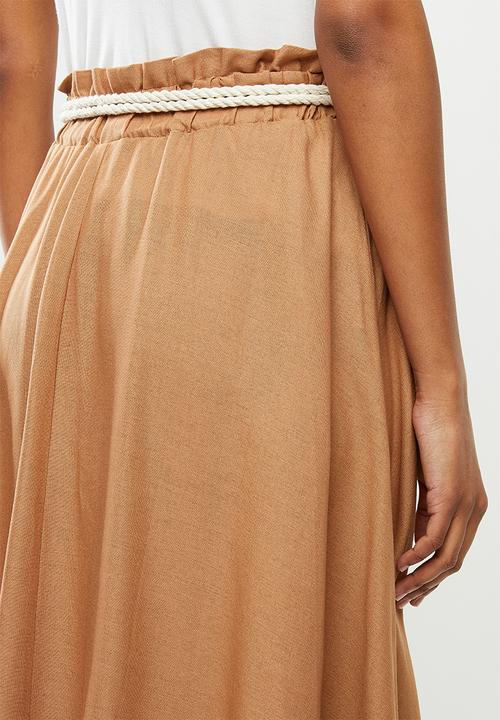 MILLA - Linen paperbag skirt - tan