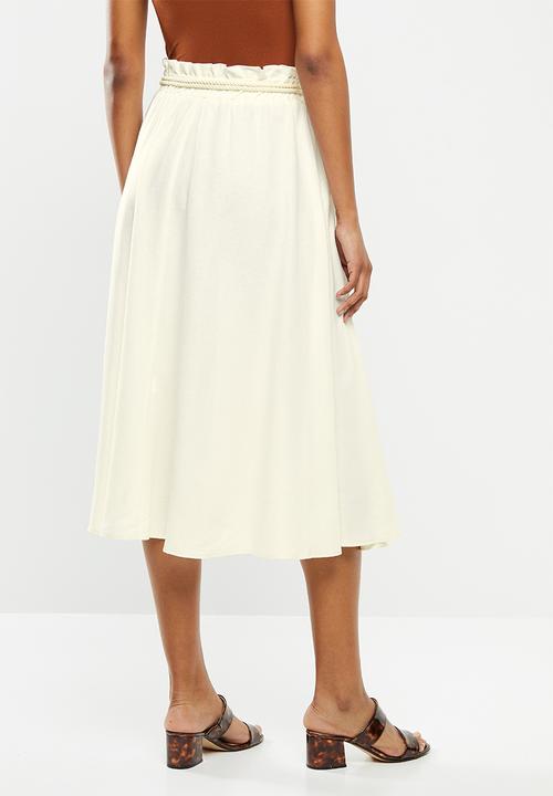 MILLA - Linen paperbag skirt - white