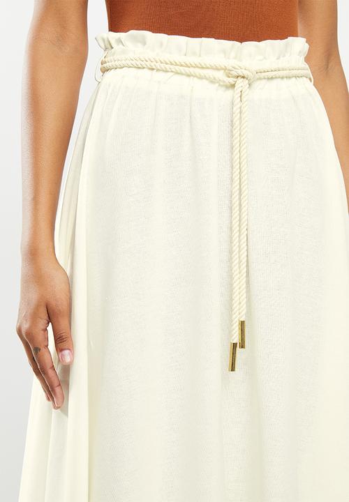 MILLA - Linen paperbag skirt - white