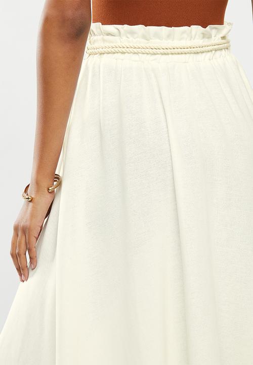 MILLA - Linen paperbag skirt - white