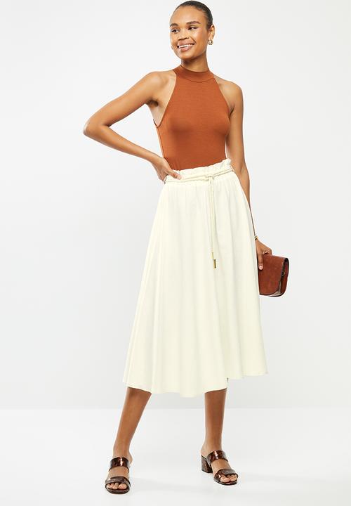MILLA - Linen paperbag skirt - white