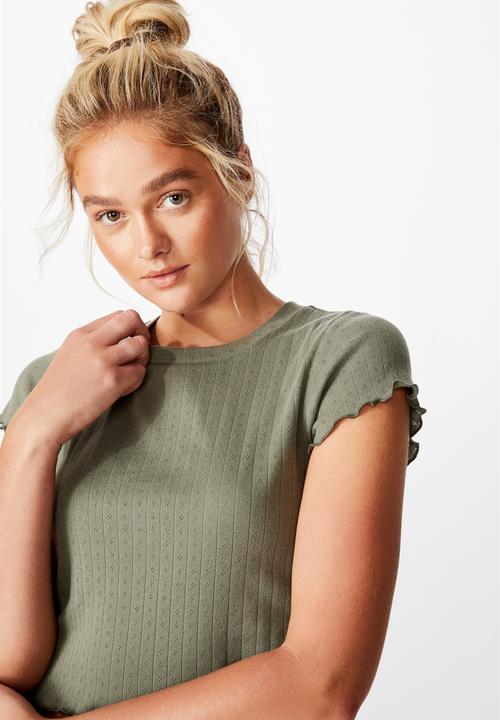 Cotton On - Pointelle bed T-shirt - khaki
