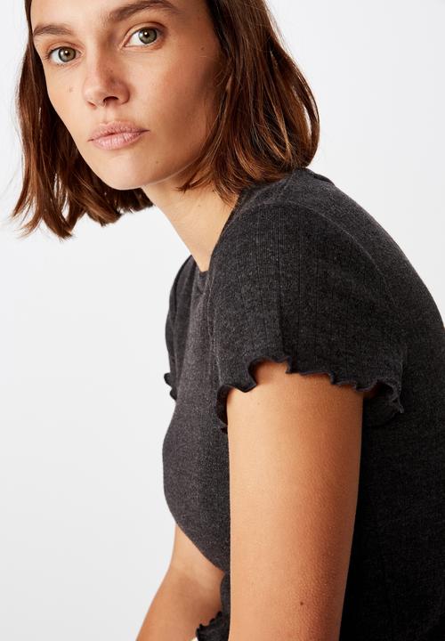 Cotton On - Pointelle bed T-shirt - washed black