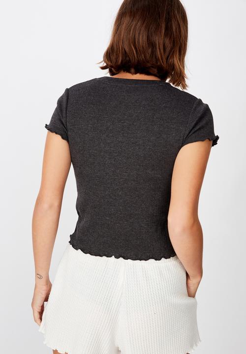 Cotton On - Pointelle bed T-shirt - washed black