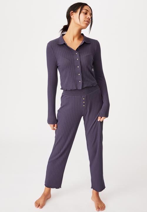 Cotton On - Knit pointelle polo long sleeve - charcoal