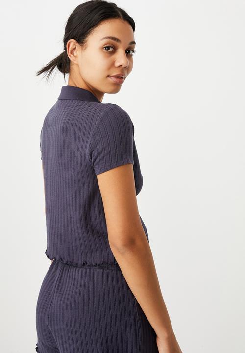 Cotton On - Knit pointelle polo - charcoal 
