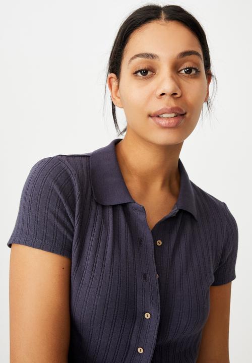 Cotton On - Knit pointelle polo - charcoal 