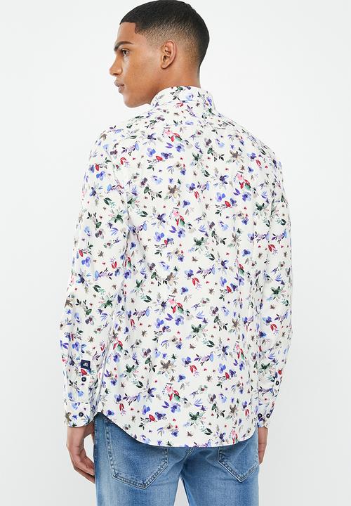 Jonathan D - Casual long sleeve slim fit printed shirt - white