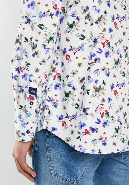 Jonathan D - Casual long sleeve slim fit printed shirt - white