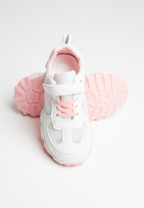 Pop Candy - Girls velcro strap sneaker - white & pink