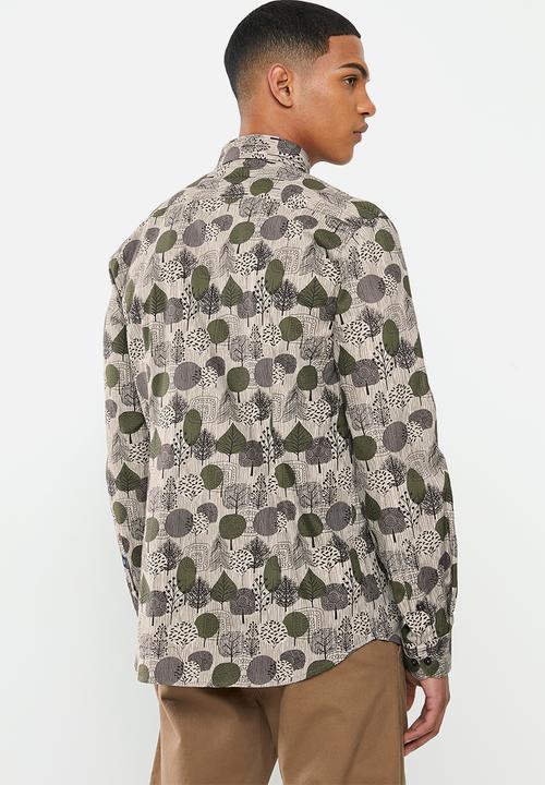 Jonathan D - Casual long sleeve slim fit printed shirt - khaki