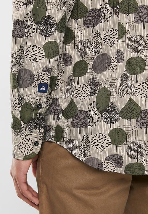 Jonathan D - Casual long sleeve slim fit printed shirt - khaki