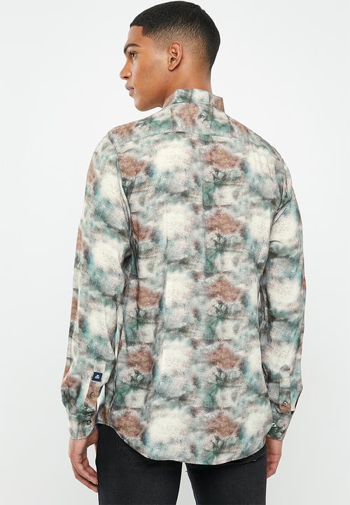 Jonathan D - Slim fit casual viscose printed long sleeve shirt - teal