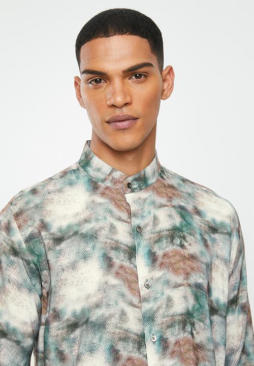 Jonathan D - Slim fit casual viscose printed long sleeve shirt - teal