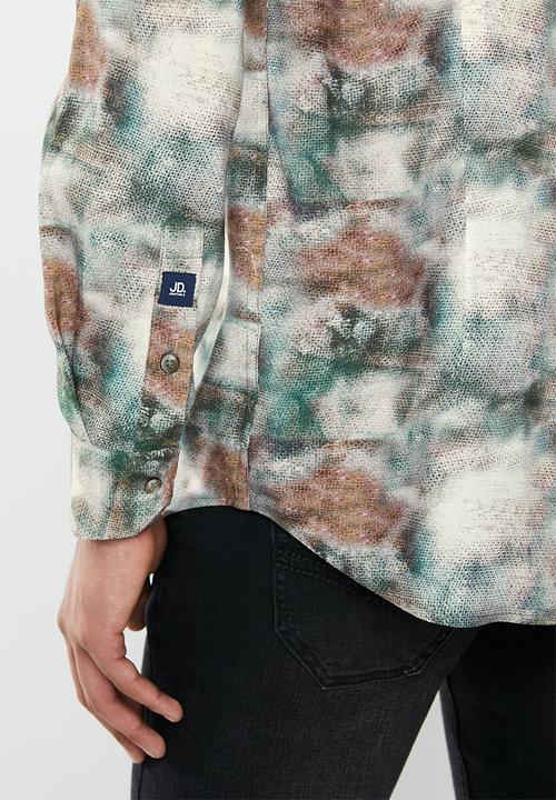 Jonathan D - Slim fit casual viscose printed long sleeve shirt - teal