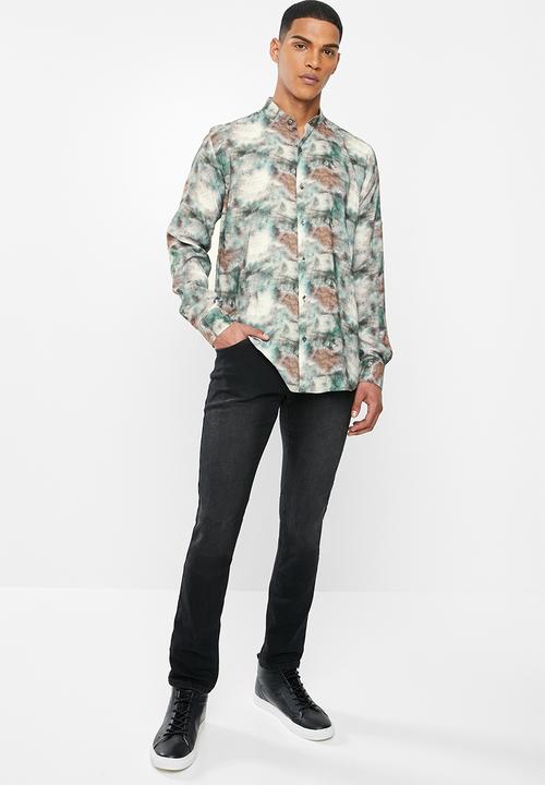 Jonathan D - Slim fit casual viscose printed long sleeve shirt - teal
