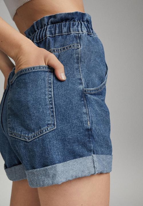 Cotton On - Denim paperbag short - coogee blue