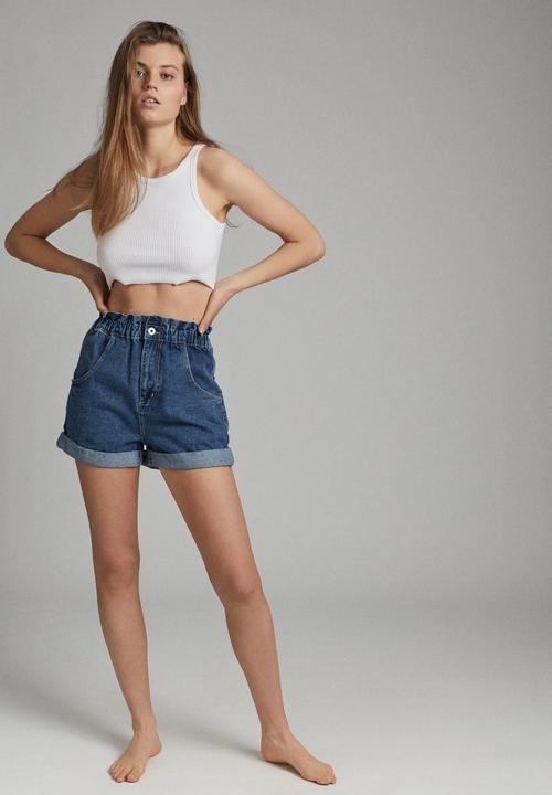 Cotton On - Denim paperbag short - coogee blue