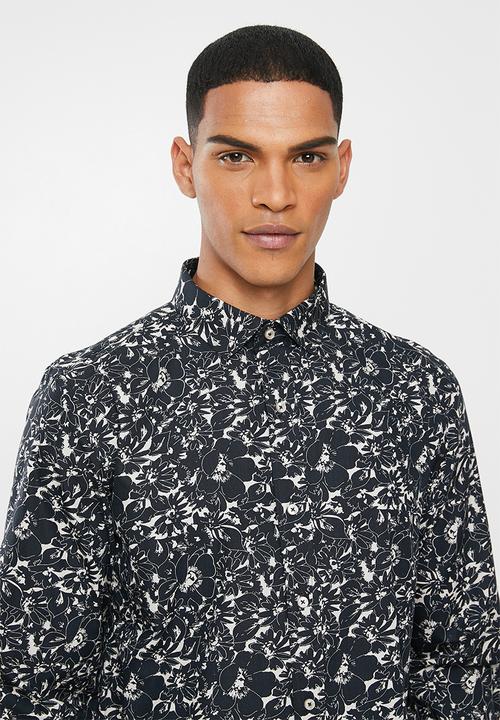 Jonathan D - Casual long sleeve slim fit printed shirt - black
