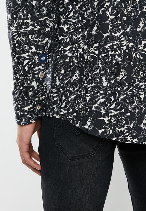 Jonathan D - Casual long sleeve slim fit printed shirt - black