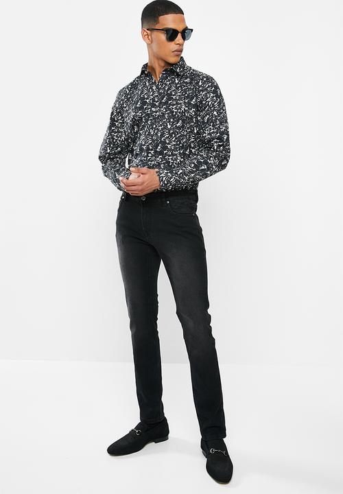Jonathan D - Casual long sleeve slim fit printed shirt - black