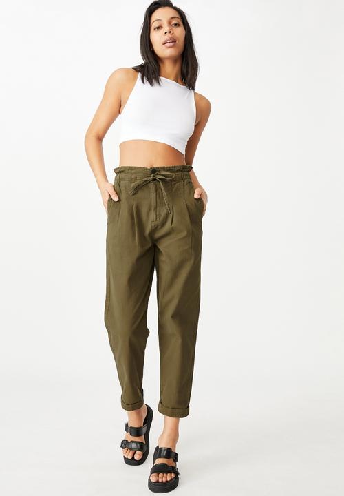 Cotton On - Paperbag pant - dark olive