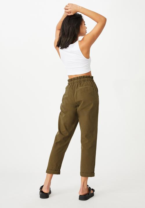 Cotton On - Paperbag pant - dark olive