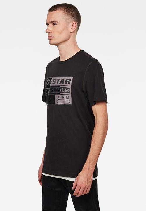 G-STAR - Originals flock logo short sleeve tee - dark black