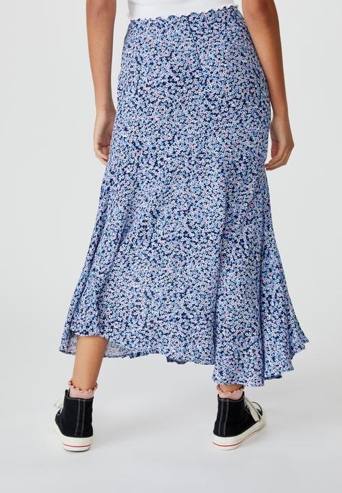 Cotton On - Tahli split midi skirt - quinn ditsy medieval blue
