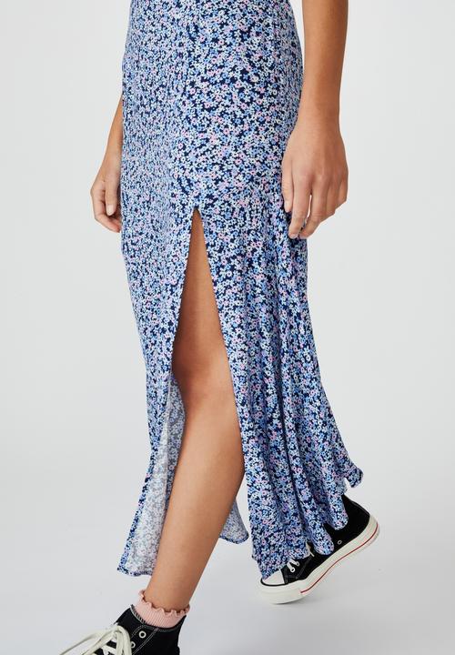 Cotton On - Tahli split midi skirt - quinn ditsy medieval blue
