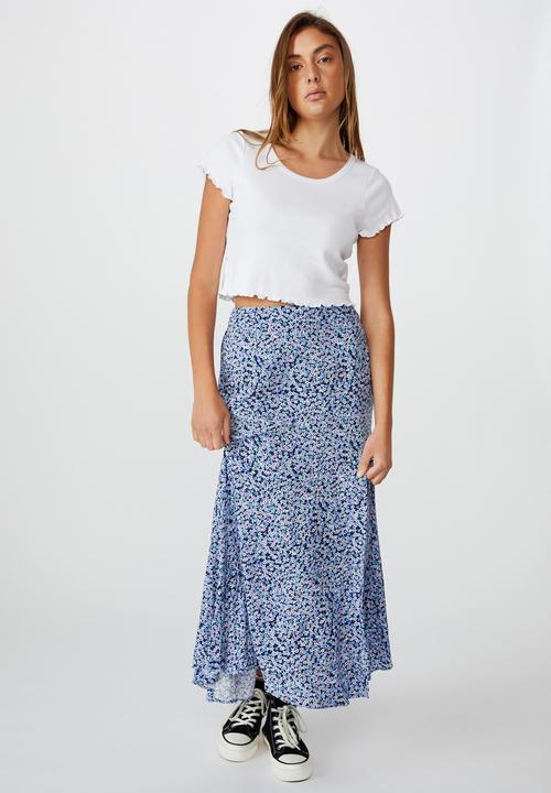 Cotton On - Tahli split midi skirt - quinn ditsy medieval blue