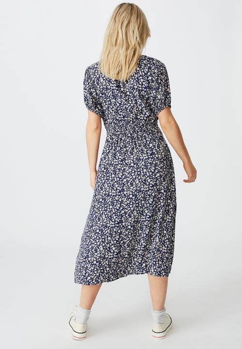 Cotton On - Woven clara button through midi dress - kayla ditsy total eclipse