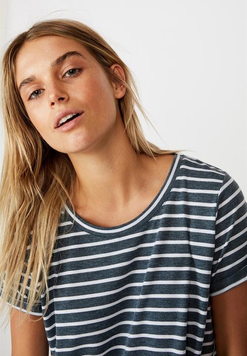 Cotton On - Tina tshirt dress 2 - cole stripe midnight navy marle/white