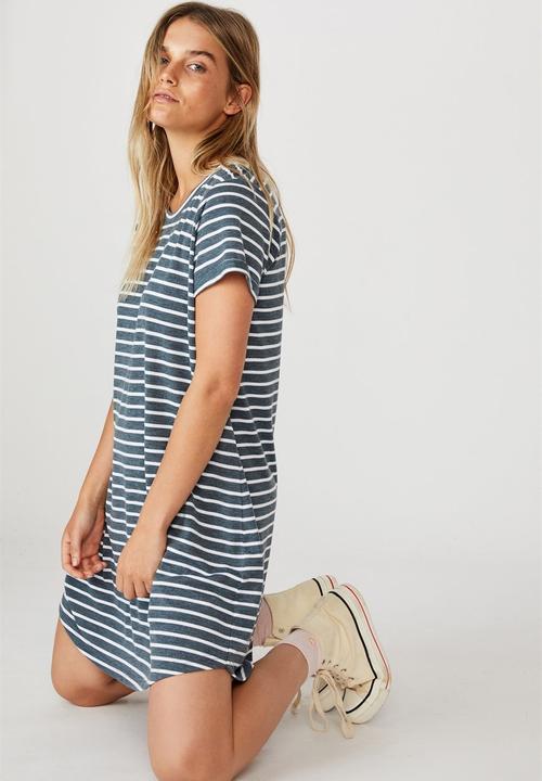 Cotton On - Tina tshirt dress 2 - cole stripe midnight navy marle/white