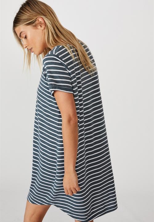 Cotton On - Tina tshirt dress 2 - cole stripe midnight navy marle/white