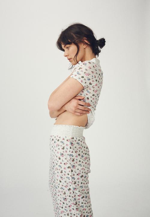 Cotton On - Knit pointelle sleep pant - butterfly ditzy/soft grey marle
