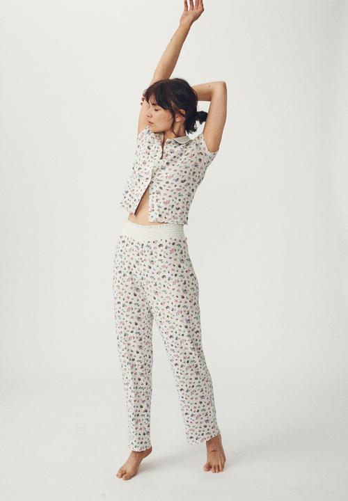Cotton On - Knit pointelle sleep pant - butterfly ditzy/soft grey marle