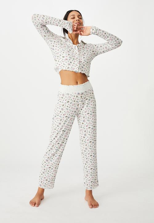 Cotton On - Knit pointelle sleep pant - butterfly ditzy/soft grey marle