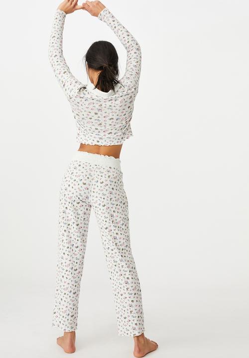 Cotton On - Knit pointelle sleep pant - butterfly ditzy/soft grey marle