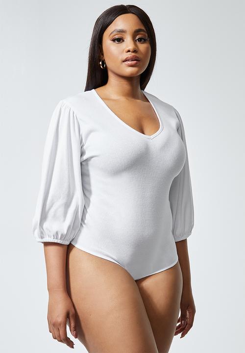Superbalist - Rib puff sleeve bodysuit - white