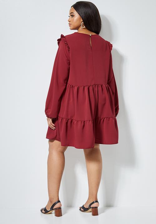 Superbalist - Tiered balloon sleeve dress - burgundy