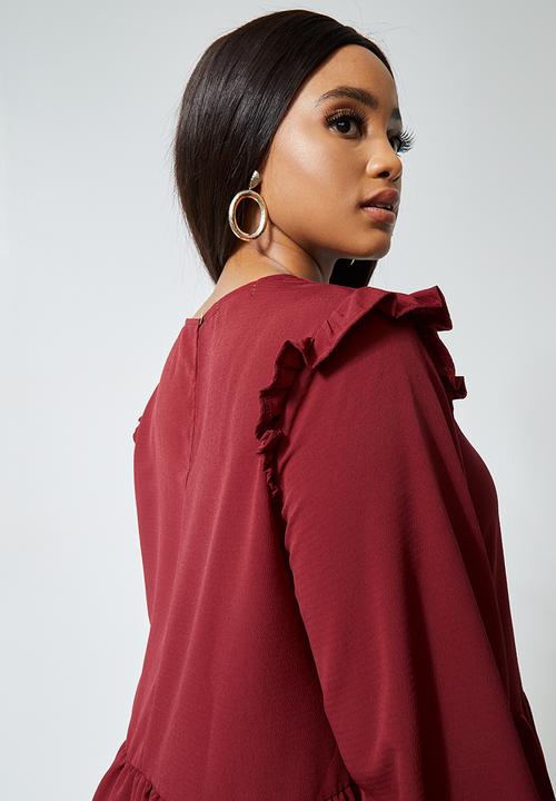 Superbalist - Tiered balloon sleeve dress - burgundy