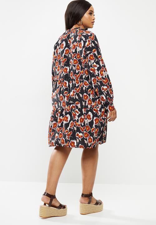 Glamorous - Plus floral tunic - black & rust