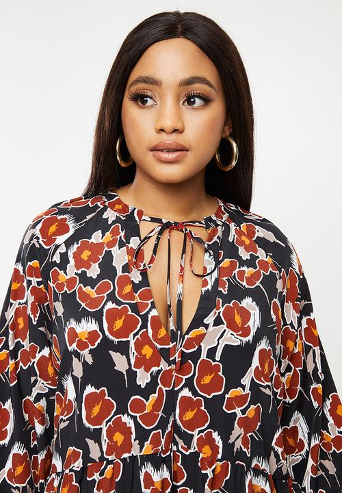 Glamorous - Plus floral tunic - black & rust
