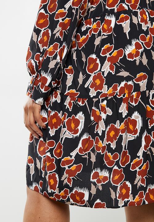 Glamorous - Plus floral tunic - black & rust