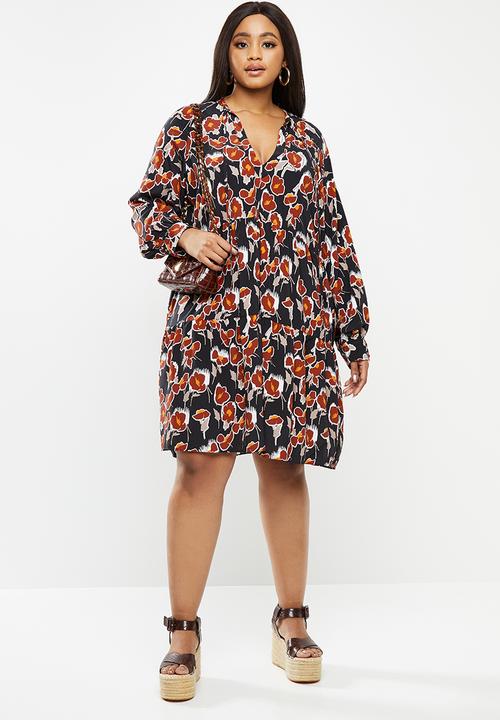 Glamorous - Plus floral tunic - black & rust