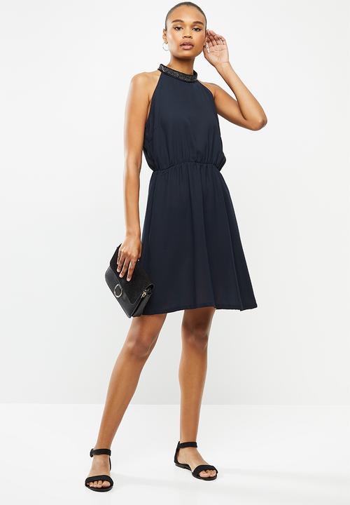 Jacqueline de Yong - Onyx sleeveless high neck dress - navy