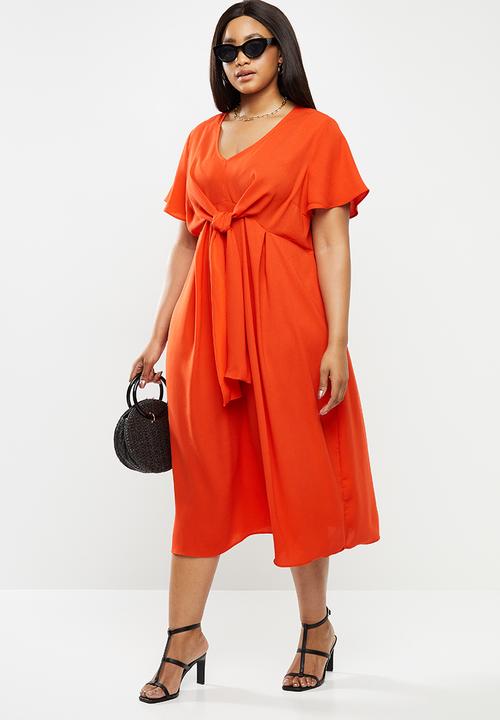 Glamorous - Plus tie front midi - coral
