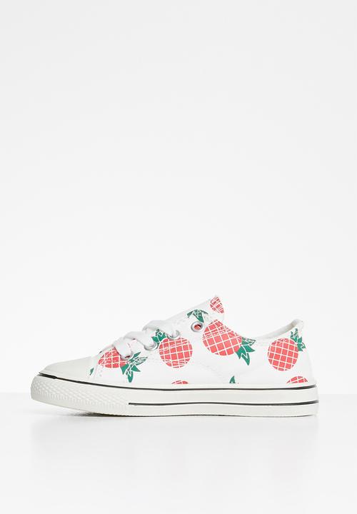 Pop Candy - Girls pineapple print sneaker - white & red 